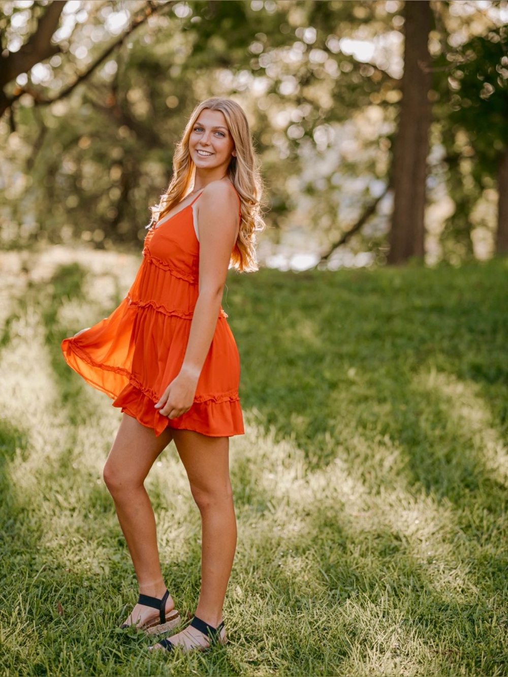 Altar'd State Red/Orange Spaghetti Strap Mini Dress